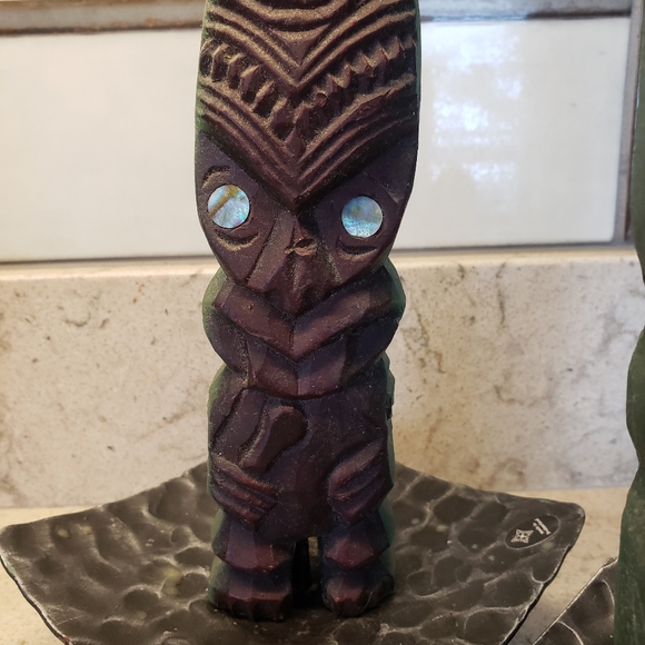 Vintage/Antique Tiki candles in chunky Swiss candleholders. - Picture 5 of 12